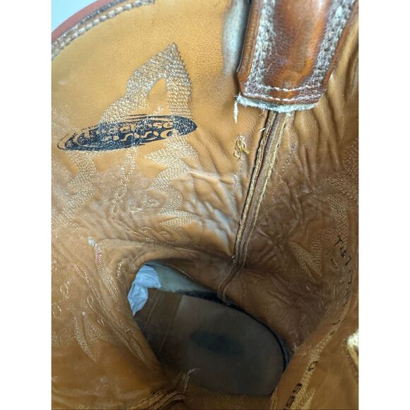 Lucchese 2000 Full Quill Ostrich Cowboy Boots Brown Leather 11D Flaws - Picture 11 of 12